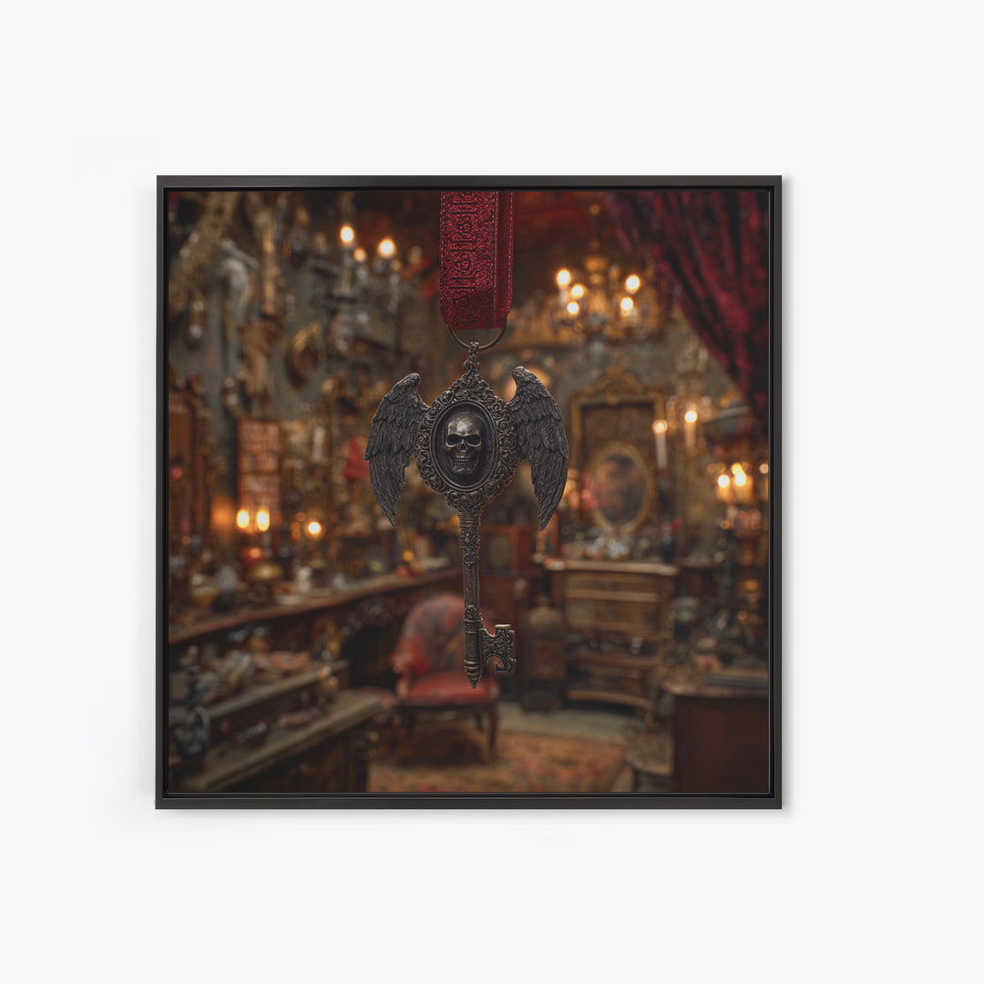 The Coffin Key, Square Wall Art, Gothic Horror Wall Art, Framed Canvas Print, Halloween Wall Decor, Gothic Home Decor, Spooky Wall Decor