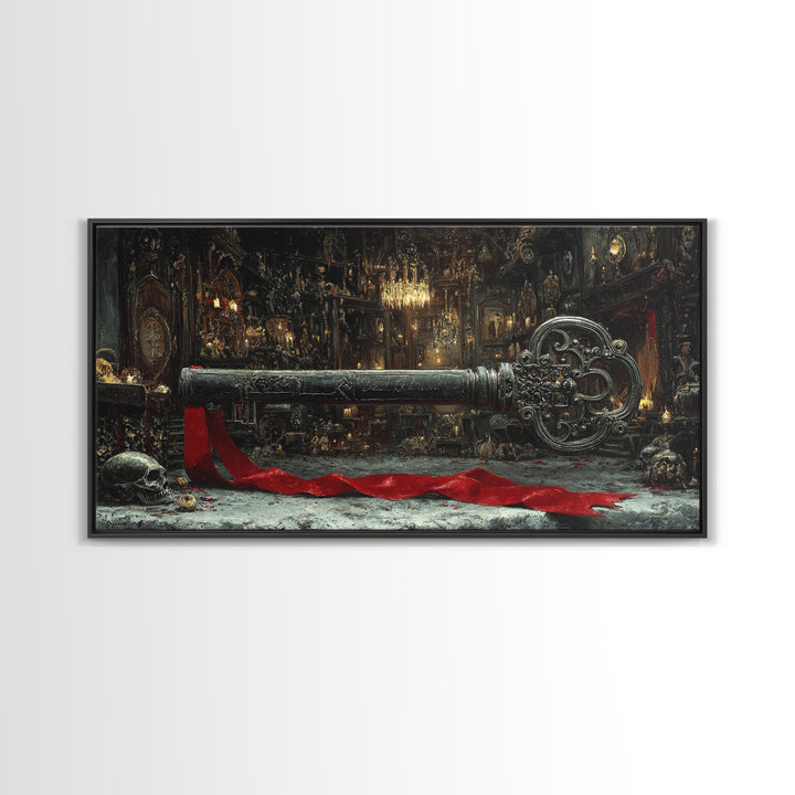 The Coffin Key, Wide Panoramic Art, Dark Halloween Decor, Canvas Print, Halloween Wall Decor, Gothic Home Decor, Statement Wall Art