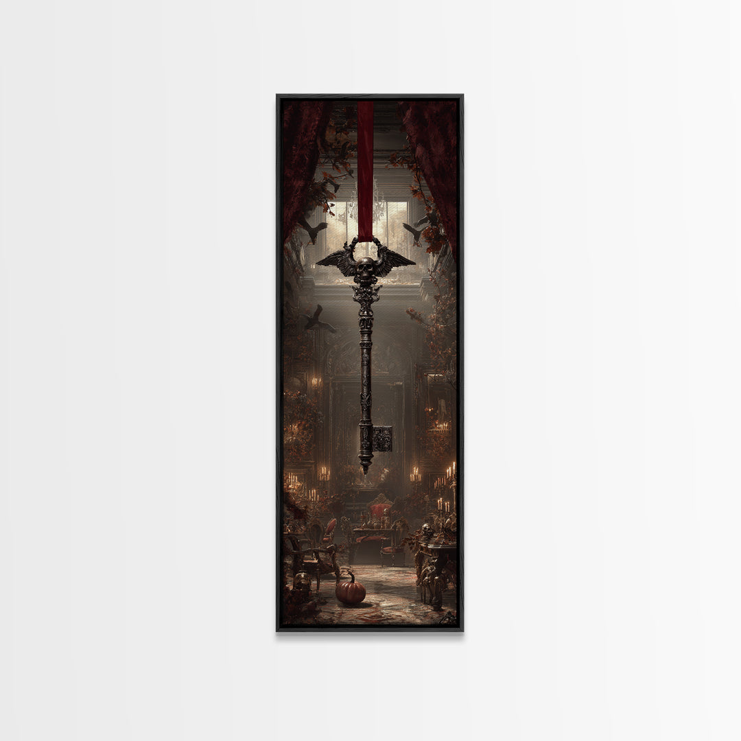 The Coffin Key, Tall Narrow Wall Art, Macabre Wall Art, Framed Canvas Print, Halloween Wall Decor, Gothic Home Decor, Halloween Decor