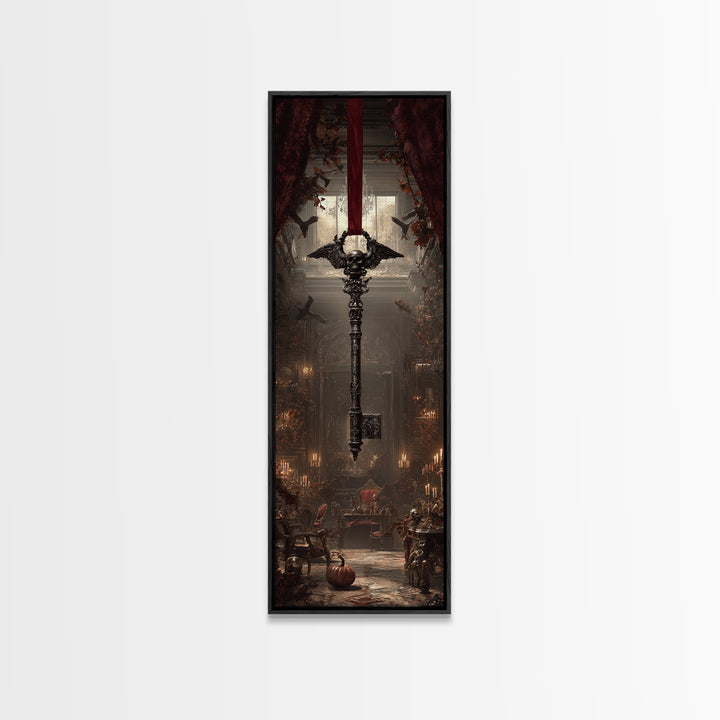 The Coffin Key, Tall Narrow Wall Art, Macabre Wall Art, Framed Canvas Print, Halloween Wall Decor, Gothic Home Decor, Halloween Decor
