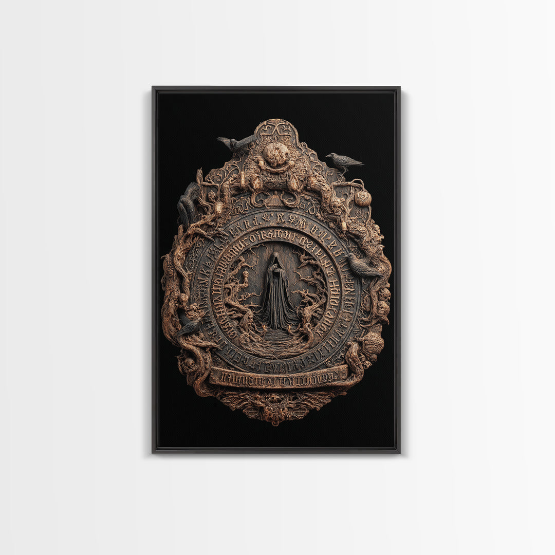 The Antique Spirit Board, Vertical Wall Art, Macabre Wall Art, Framed Canvas Print, Halloween Wall Decor, Gothic Home Decor