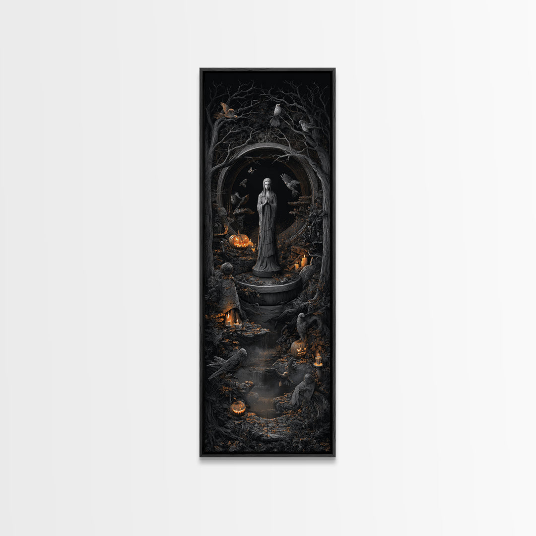 The Antique Spirit Board, Tall Narrow Wall Art, Gothic Horror Wall Art, Framed Canvas Print, Halloween Wall Decor, Gothic Home Decor
