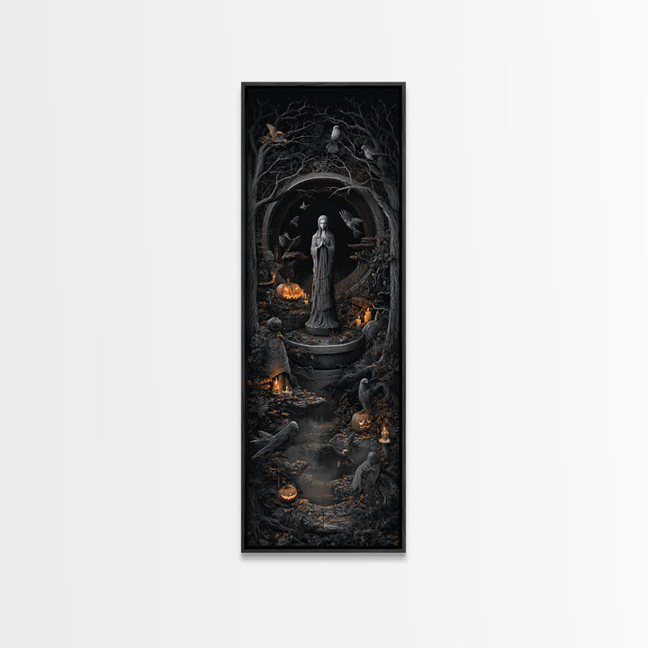 The Antique Spirit Board, Tall Narrow Wall Art, Gothic Horror Wall Art, Framed Canvas Print, Halloween Wall Decor, Gothic Home Decor