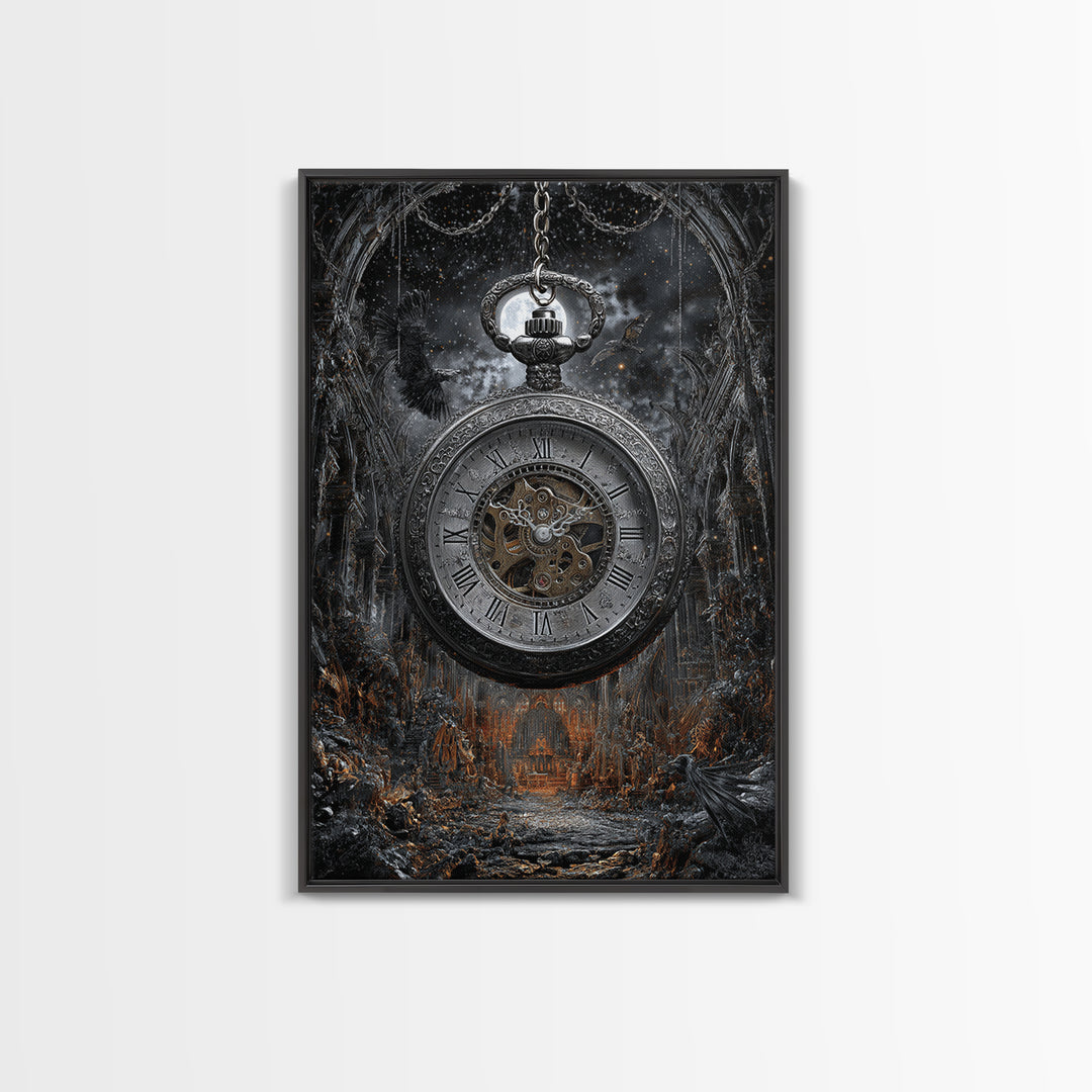 The Cursed Pocket Watch, Vertical Wall Art, Gothic Horror Wall Art, Framed Canvas Print, Halloween Wall Decor, Gothic Home Decor