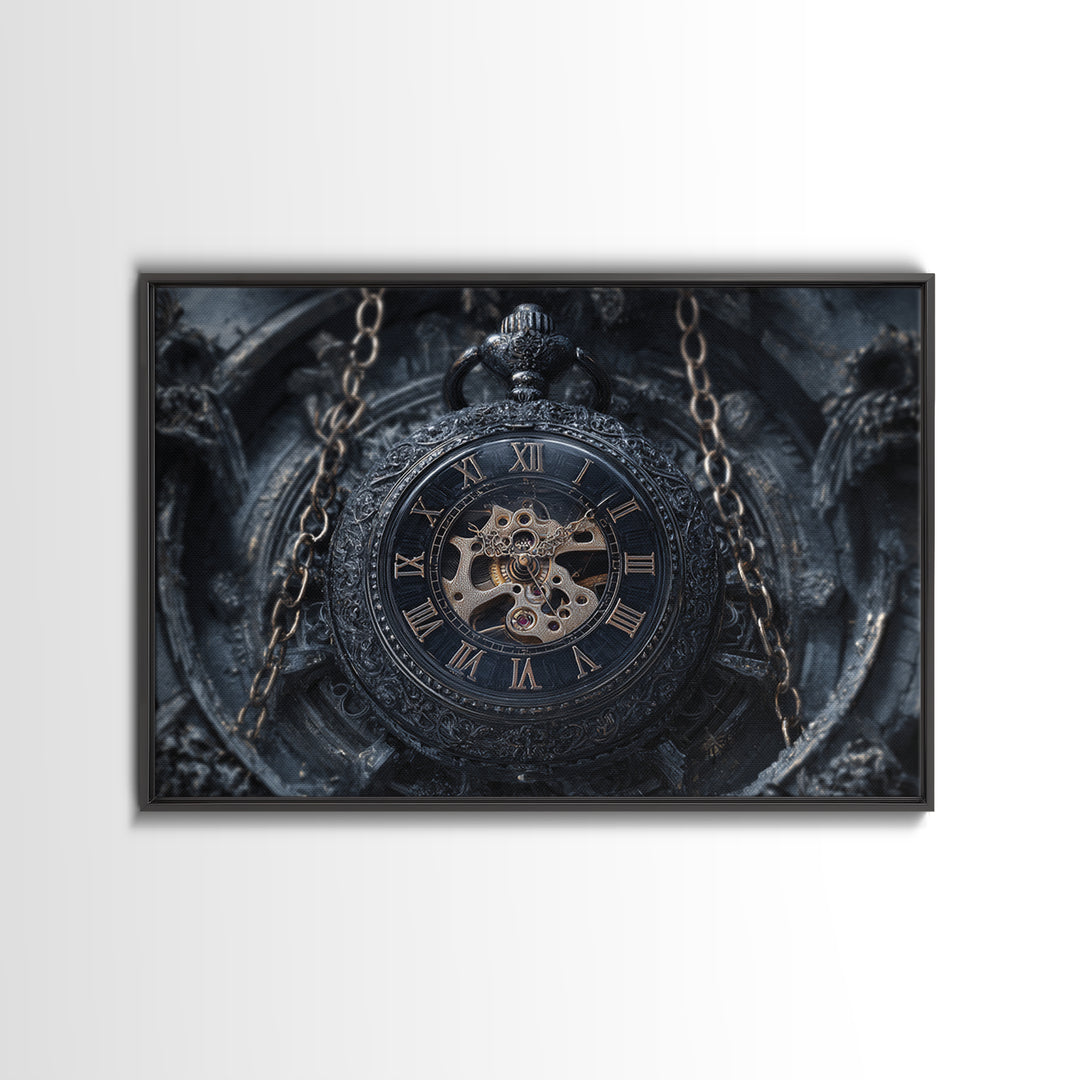 The Cursed Pocket Watch, Landscape Wall Art, Haunted Gothic Art, Framed Canvas Print, Halloween Wall Decor, Gothic Home Decor