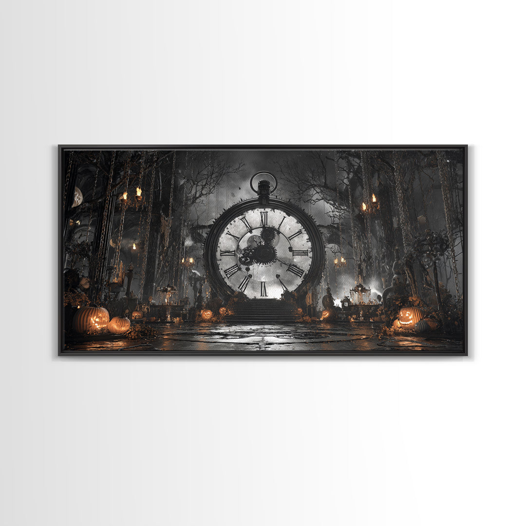 The Cursed Pocket Watch, Wide Panoramic Art, Spooky Home Decor, Canvas Print, Halloween Wall Decor, Gothic Home Decor