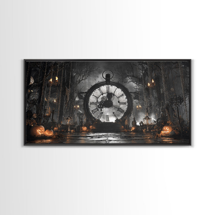 The Cursed Pocket Watch, Wide Panoramic Art, Spooky Home Decor, Canvas Print, Halloween Wall Decor, Gothic Home Decor