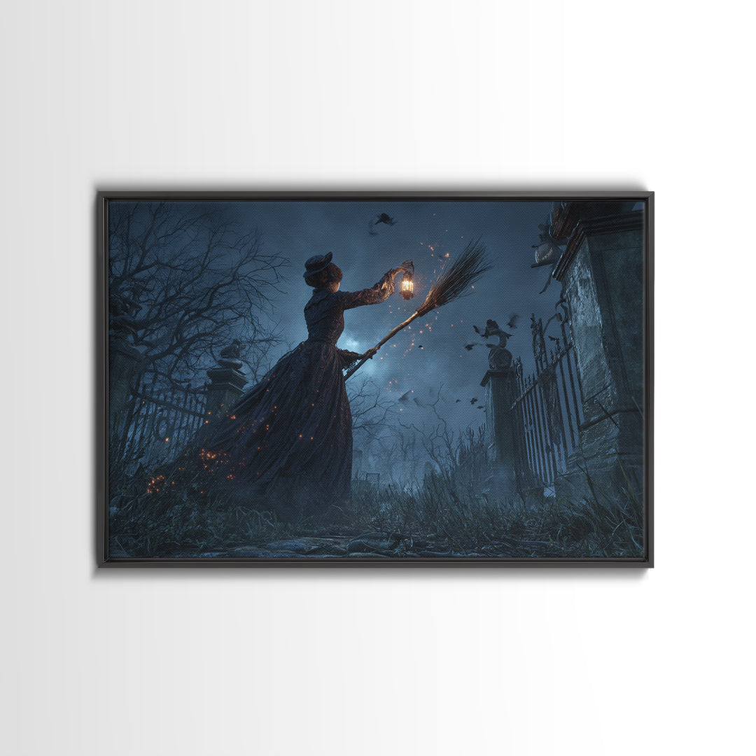 The Witch'S Broom, Landscape Wall Art, Dark Halloween Decor, Canvas Print, Halloween Wall Decor, Gothic Home Decor, Collectible Wall Decor