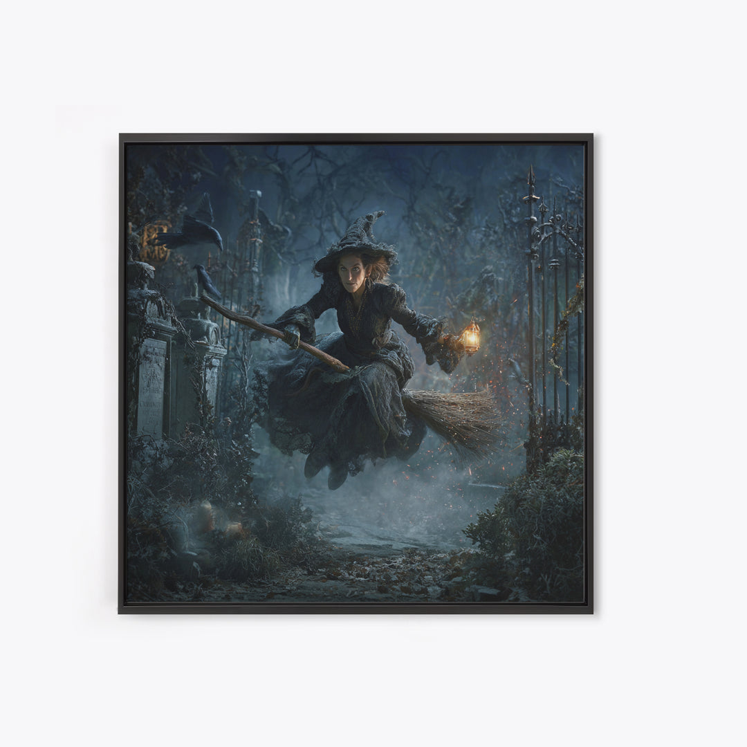The Witch'S Broom, Square Wall Art, Dark Halloween Decor, Canvas Print, Halloween Wall Decor, Gothic Home Decor, Seasonal Home Decor