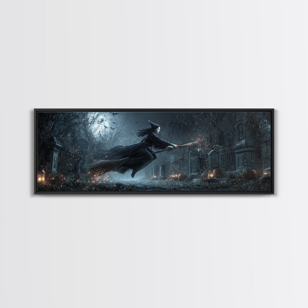 The Witch'S Broom, Extra Wide Wall Art, Dark Halloween Decor, Canvas Print, Halloween Wall Decor, Gothic Home Decor, Halloween Wall Art