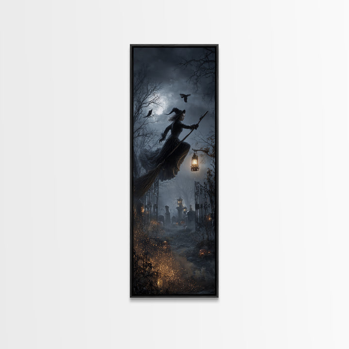 The Witch'S Broom, Tall Narrow Wall Art, Spooky Home Decor, Canvas Print, Halloween Wall Decor, Gothic Home Decor, Spooky Wall Decor