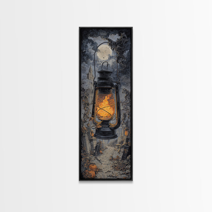 The Bone-Handled Lantern, Tall Narrow Wall Art, Spooky Home Decor, Canvas Print, Halloween Wall Decor, Gothic Home Decor, Halloween Decor