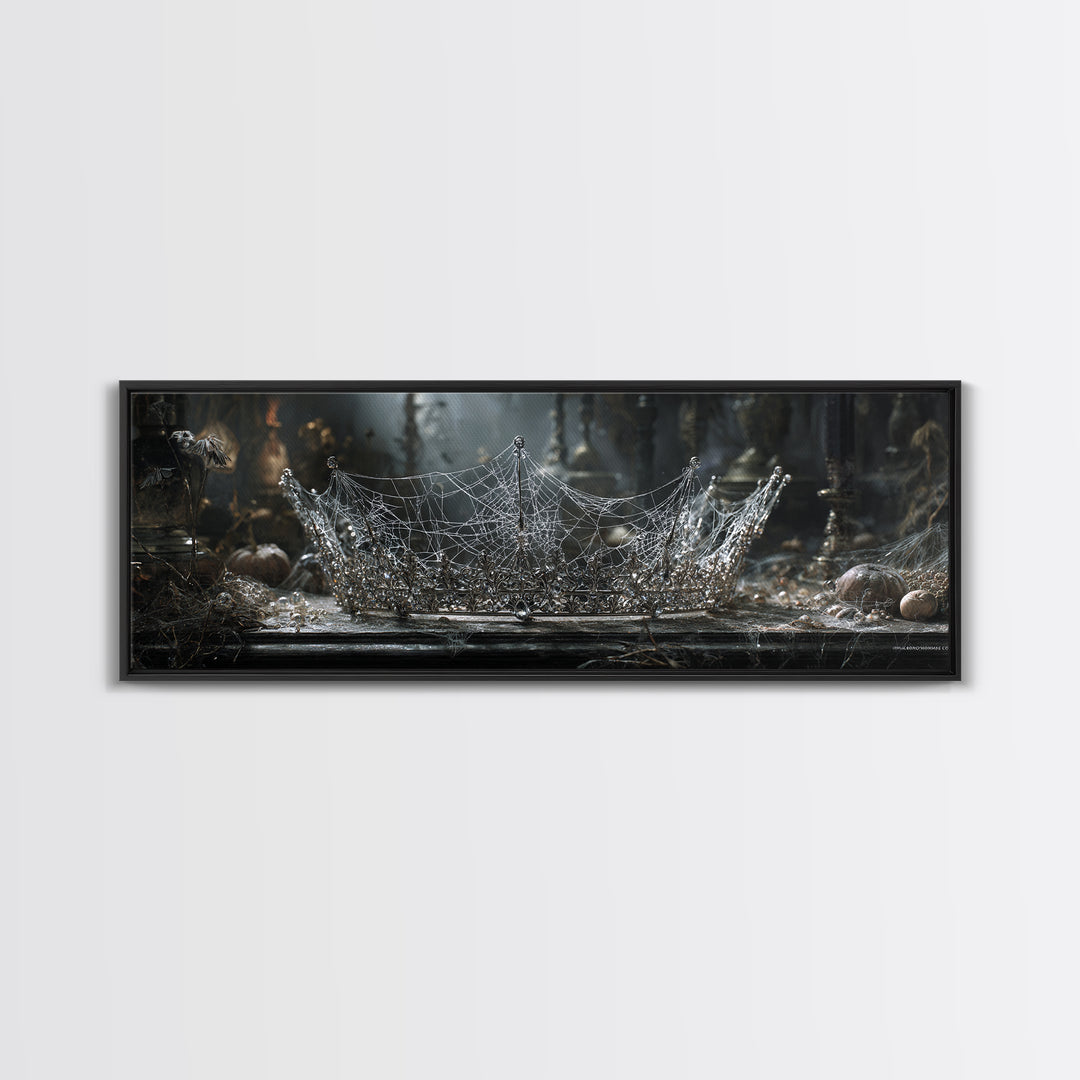 The Spiderweb Crown, Extra Wide Wall Art, Macabre Wall Art, Framed Canvas Print, Halloween Wall Decor, Gothic Home Decor