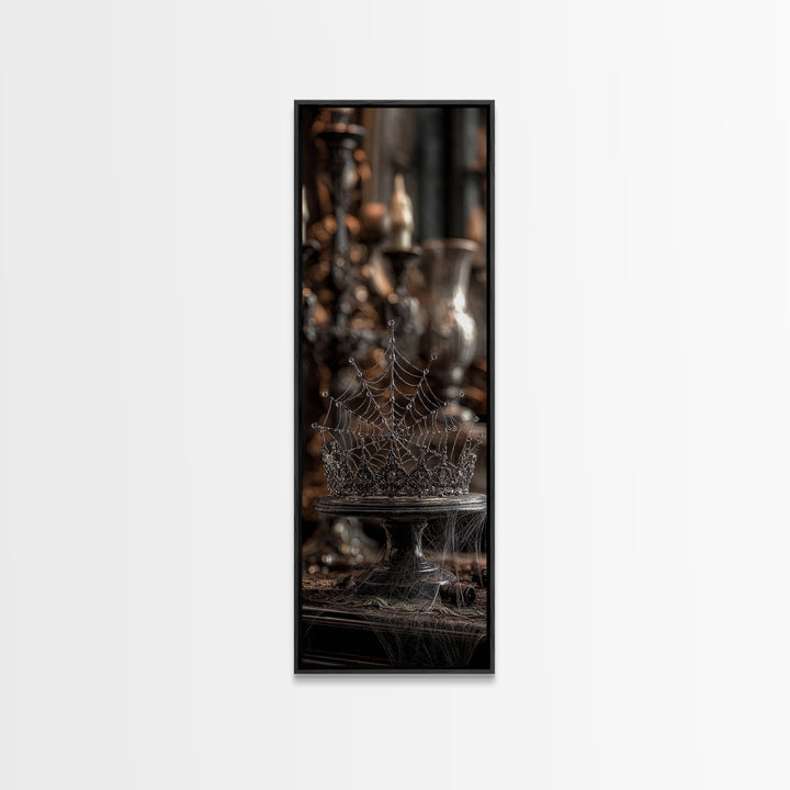 The Spiderweb Crown, Tall Narrow Wall Art, Dark Halloween Decor, Canvas Print, Halloween Wall Decor, Gothic Home Decor, Halloween Wall Art