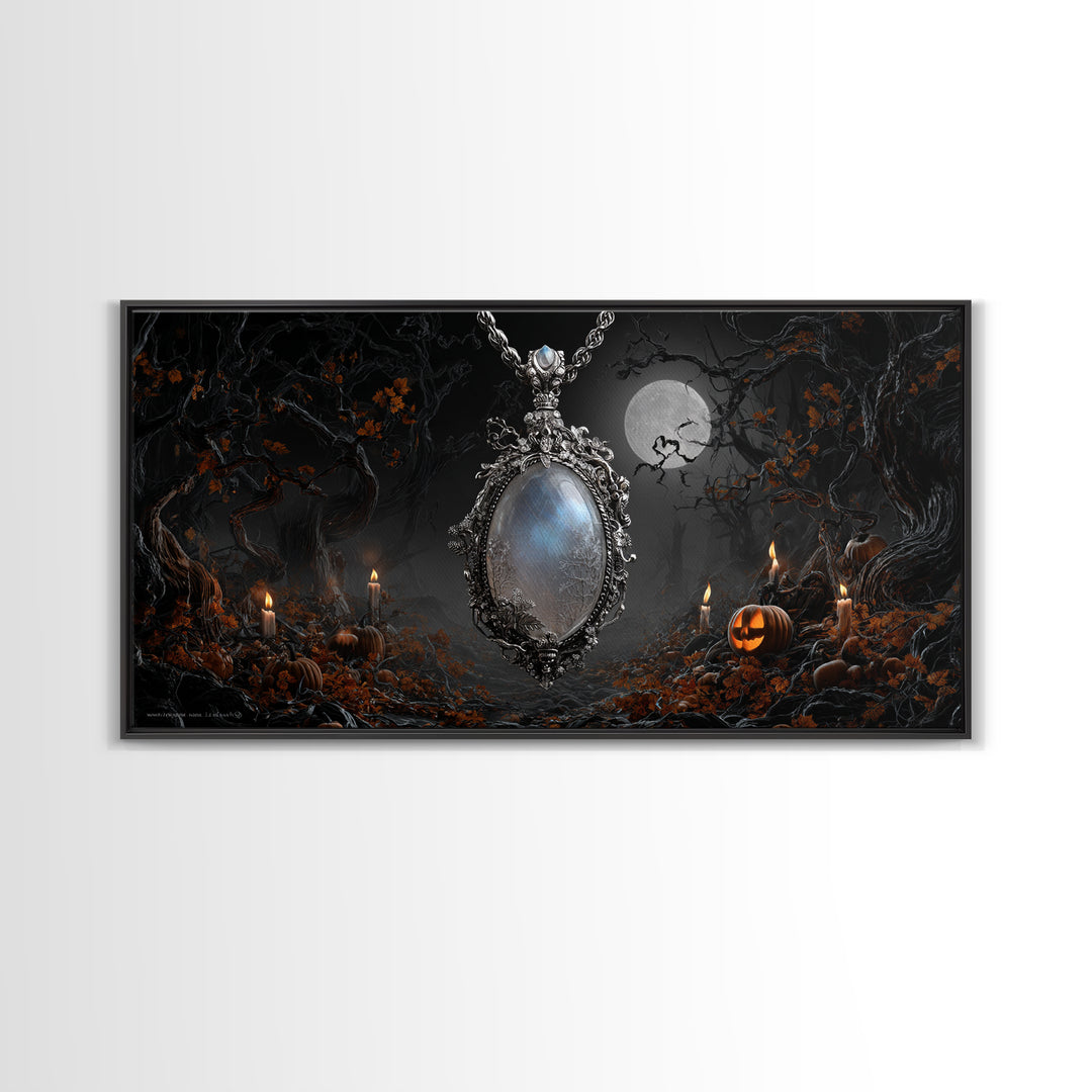 The Moonstone Amulet, Wide Panoramic Art, Dark Halloween Decor, Canvas Print, Halloween Wall Decor, Gothic Home Decor, Horror Wall Art