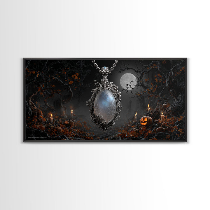 The Moonstone Amulet, Wide Panoramic Art, Dark Halloween Decor, Canvas Print, Halloween Wall Decor, Gothic Home Decor, Horror Wall Art