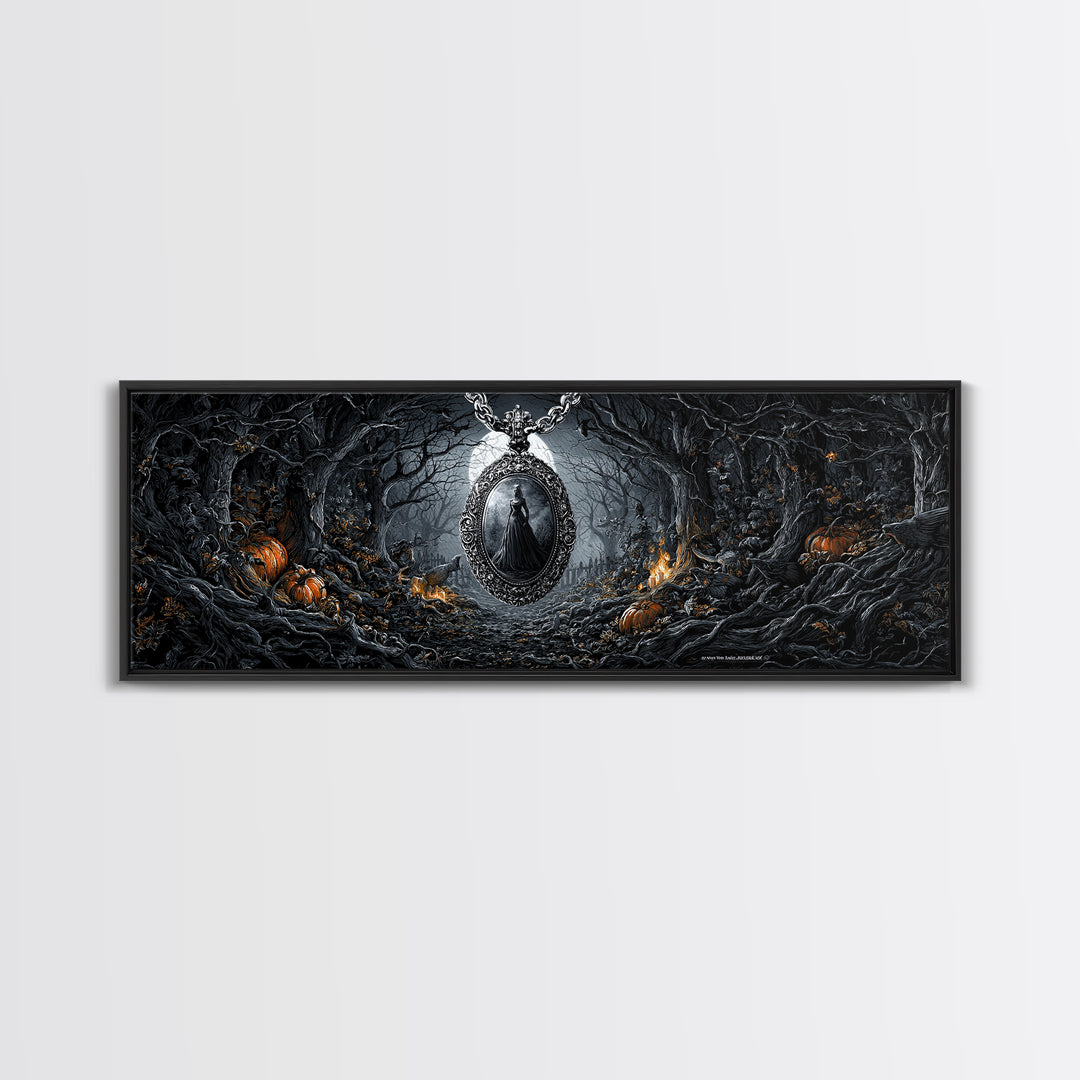 The Moonstone Amulet, Extra Wide Wall Art, Gothic Horror Wall Art, Framed Canvas Print, Halloween Wall Decor, Gothic Home Decor