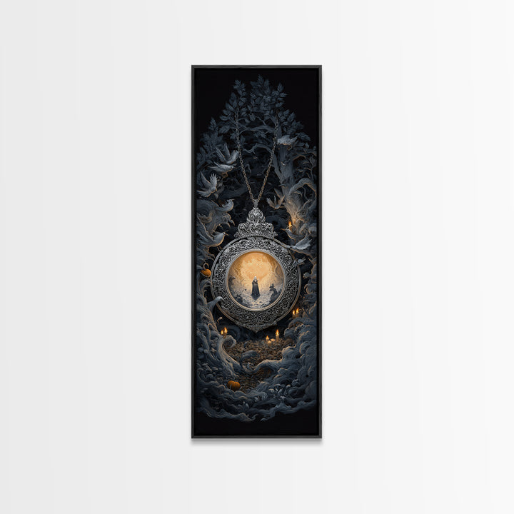 The Moonstone Amulet, Tall Narrow Wall Art, Macabre Wall Art, Framed Canvas Print, Halloween Wall Decor, Gothic Home Decor, Halloween Decor
