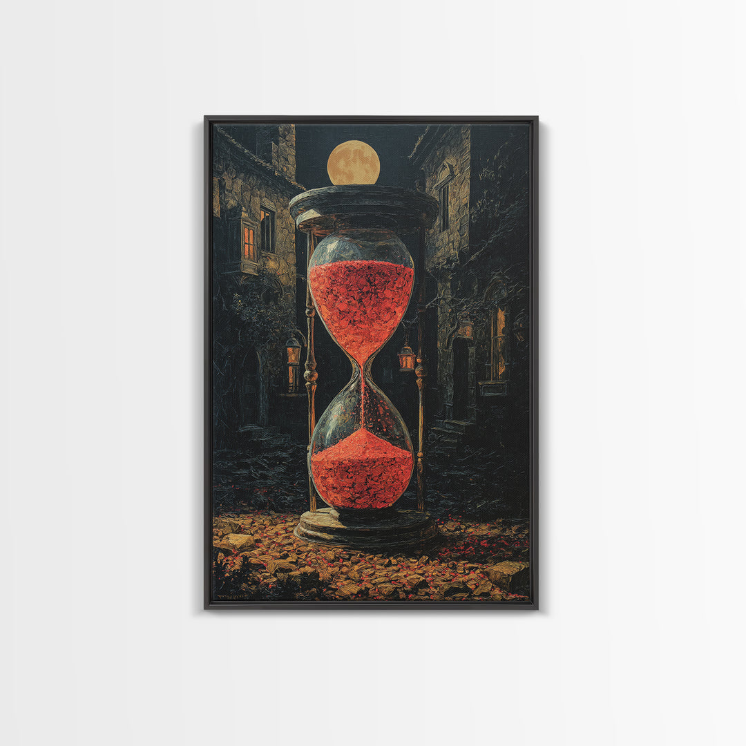 The Crimson Hourglass, Vertical Wall Art, Haunted Gothic Art, Framed Canvas Print, Halloween Wall Decor, Gothic Home Decor