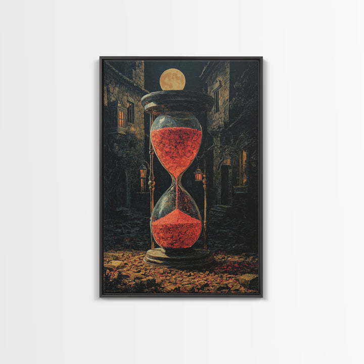 The Crimson Hourglass, Vertical Wall Art, Haunted Gothic Art, Framed Canvas Print, Halloween Wall Decor, Gothic Home Decor