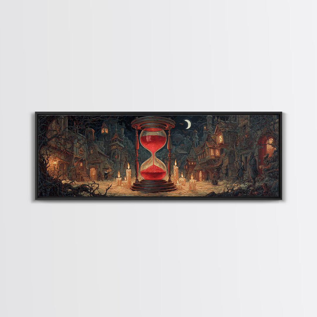The Crimson Hourglass, Extra Wide Wall Art, Gothic Horror Wall Art, Framed Canvas Print, Halloween Wall Decor, Gothic Home Decor