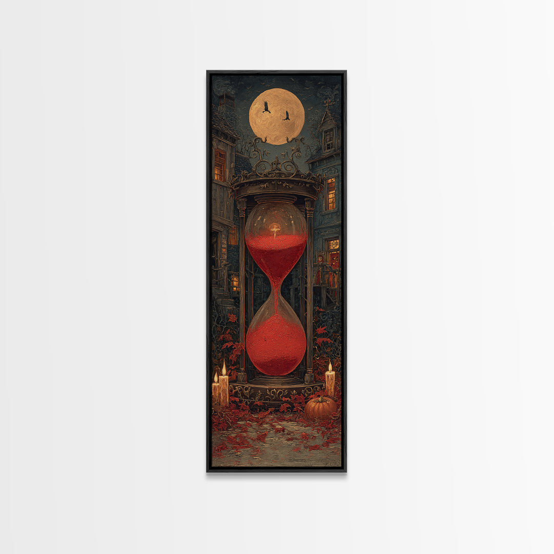 The Crimson Hourglass, Tall Narrow Wall Art, Dark Halloween Decor, Canvas Print, Halloween Wall Decor, Gothic Home Decor, Macabre Wall Art