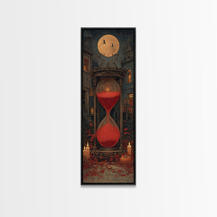 The Crimson Hourglass, Tall Narrow Wall Art, Dark Halloween Decor, Canvas Print, Halloween Wall Decor, Gothic Home Decor, Macabre Wall Art