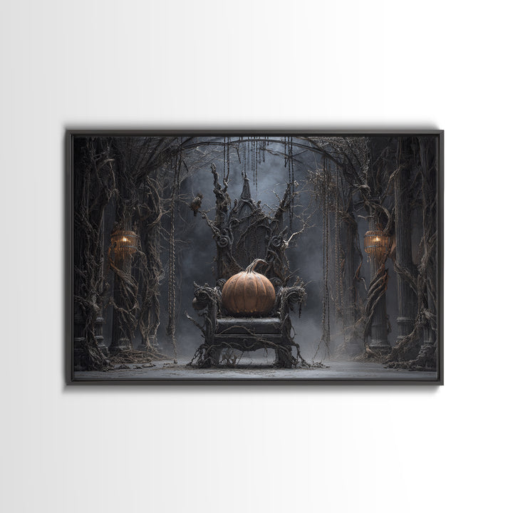 The Jack-O'-Lantern Throne, Landscape Wall Art, Dark Halloween Decor, Canvas Print, Halloween Wall Decor, Gothic Home Decor, Horror Wall Art