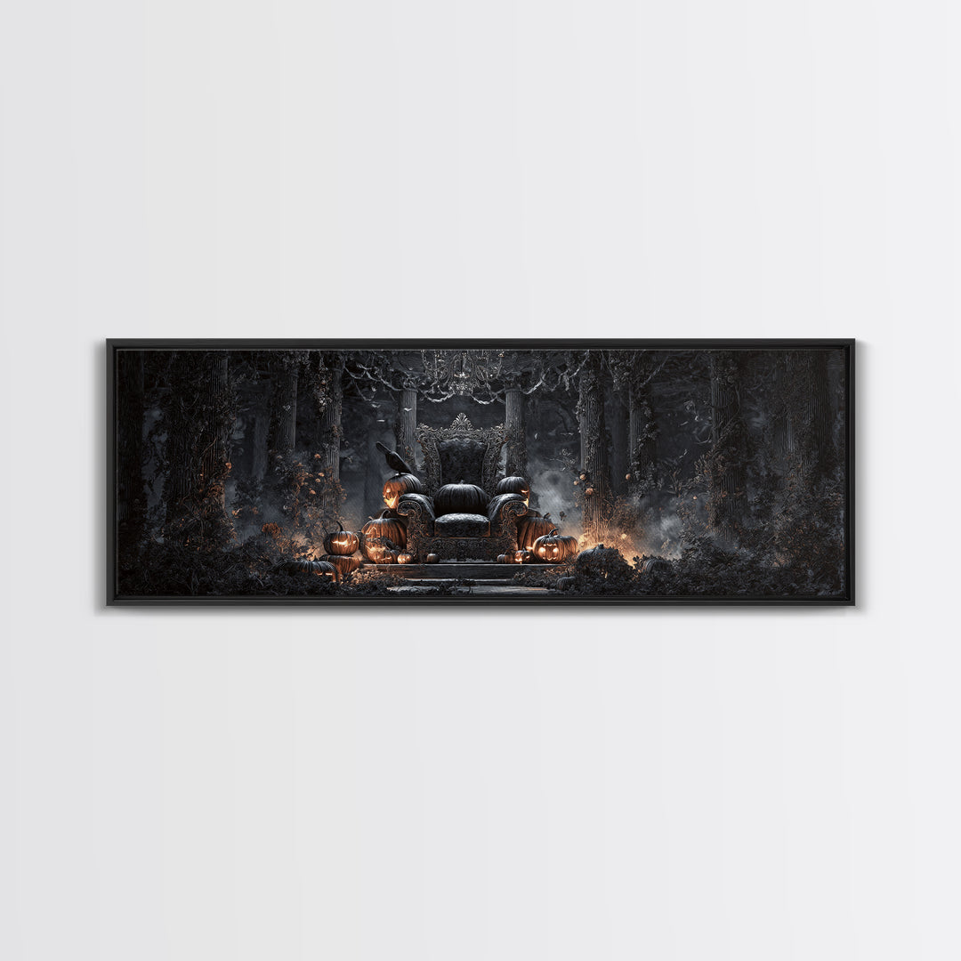 The Jack-O'-Lantern Throne, Extra Wide Wall Art, Dark Halloween Decor, Canvas Print, Halloween Wall Decor, Gothic Home Decor