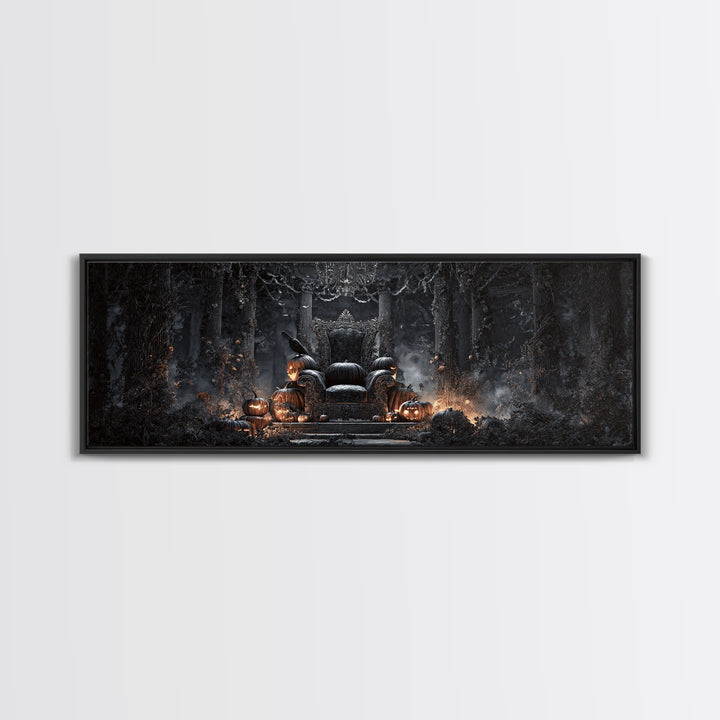The Jack-O'-Lantern Throne, Extra Wide Wall Art, Dark Halloween Decor, Canvas Print, Halloween Wall Decor, Gothic Home Decor