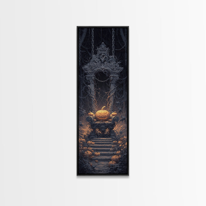 The Jack-O'-Lantern Throne, Tall Narrow Wall Art, Spooky Home Decor, Canvas Print, Halloween Wall Decor, Gothic Home Decor