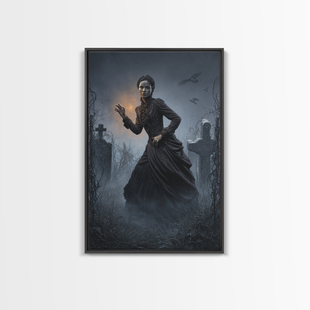The Haunted Portrait, Vertical Wall Art, Macabre Wall Art, Framed Canvas Print, Halloween Wall Decor, Gothic Home Decor, Spooky Wall Decor