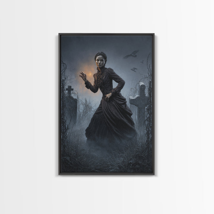 The Haunted Portrait, Vertical Wall Art, Macabre Wall Art, Framed Canvas Print, Halloween Wall Decor, Gothic Home Decor, Spooky Wall Decor
