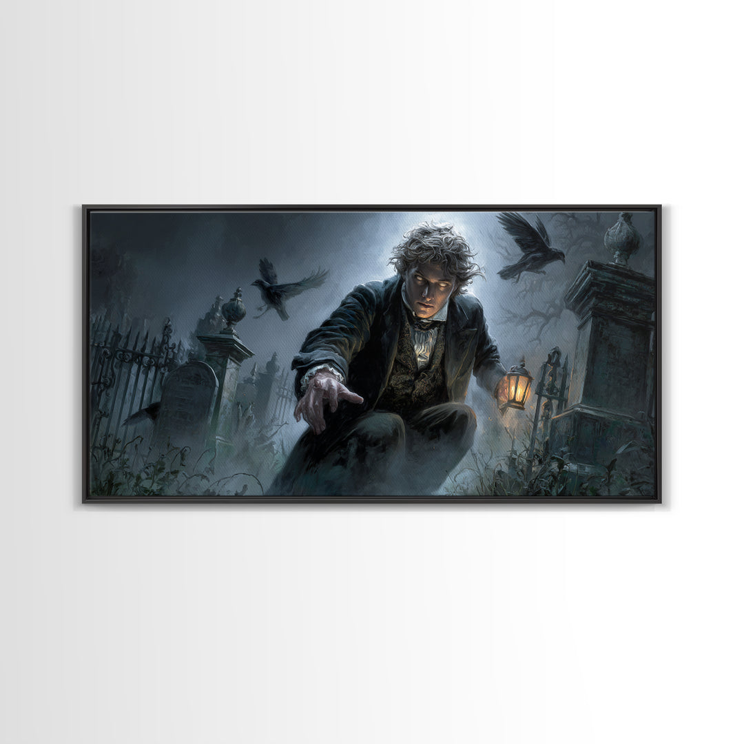 The Haunted Portrait, Wide Panoramic Art, Spooky Home Decor, Canvas Print, Halloween Wall Decor, Gothic Home Decor, Halloween Wall Art