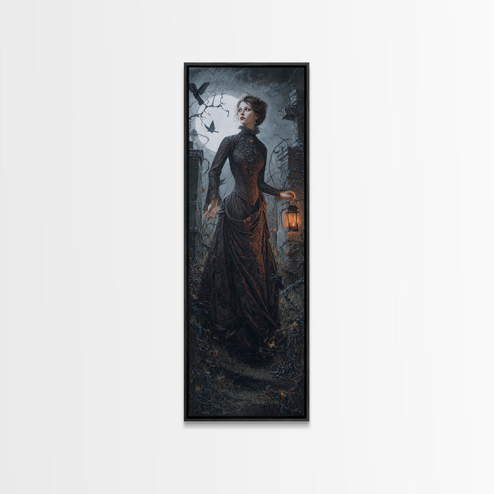 The Haunted Portrait, Tall Narrow Wall Art, Haunted Gothic Art, Framed Canvas Print, Halloween Wall Decor, Gothic Home Decor