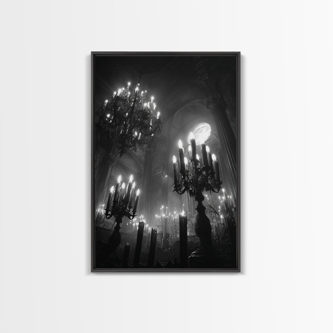 Monochrome Gothic Halloween, Vertical Wall Art, Dark Halloween Decor, Canvas Print, Halloween Wall Decor, Gothic Home Decor, Horror Wall Art