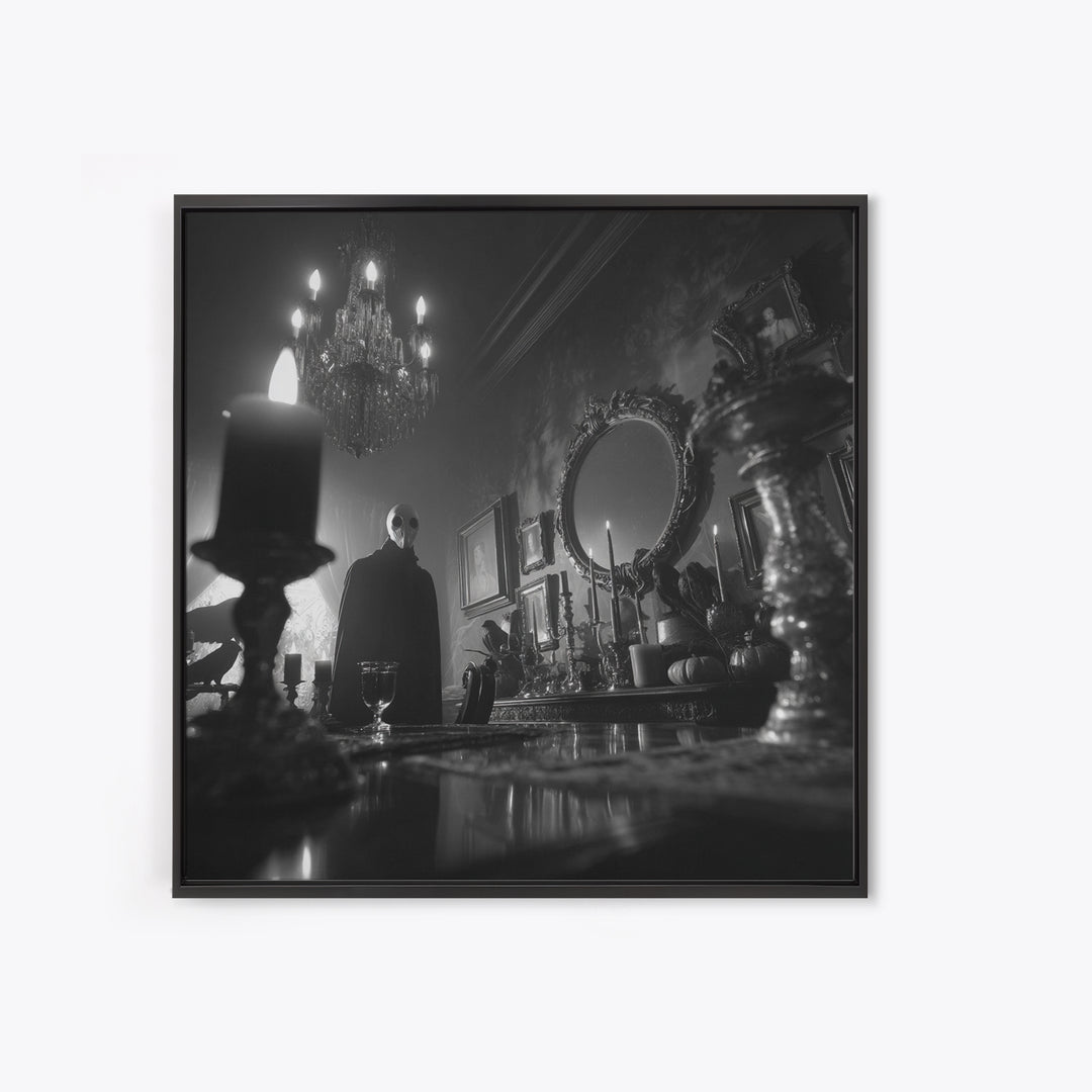 Monochrome Gothic Halloween, Square Wall Art, Macabre Wall Art, Framed Canvas Print, Halloween Wall Decor, Gothic Home Decor