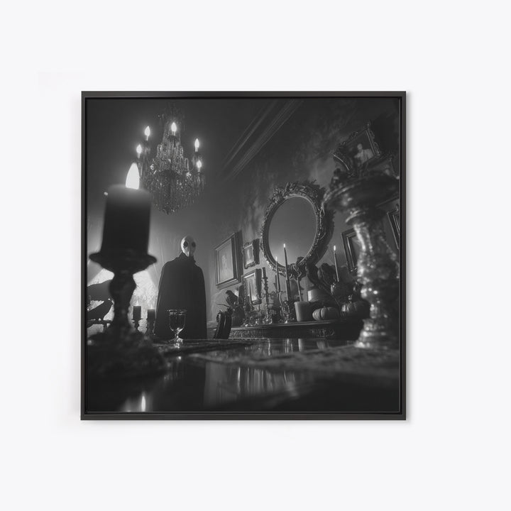 Monochrome Gothic Halloween, Square Wall Art, Macabre Wall Art, Framed Canvas Print, Halloween Wall Decor, Gothic Home Decor