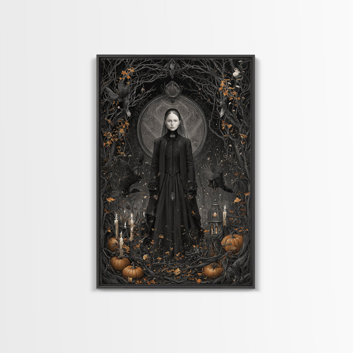 Victorian Mourning Halloween, Vertical Wall Art, Macabre Wall Art, Framed Canvas Print, Halloween Wall Decor, Gothic Home Decor