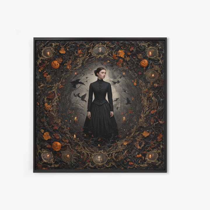 Victorian Mourning Halloween, Square Wall Art, Haunted Gothic Art, Framed Canvas Print, Halloween Wall Decor, Gothic Home Decor