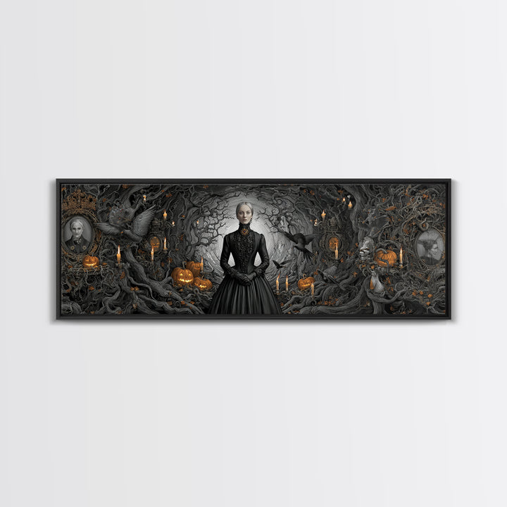 Victorian Mourning Halloween, Extra Wide Wall Art, Gothic Horror Wall Art, Framed Canvas Print, Halloween Wall Decor, Gothic Home Decor