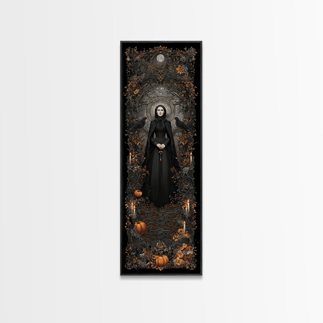 Victorian Mourning Halloween, Tall Narrow Wall Art, Gothic Horror Wall Art, Framed Canvas Print, Halloween Wall Decor, Gothic Home Decor