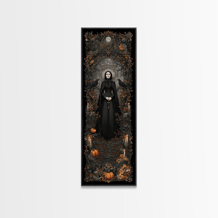 Victorian Mourning Halloween, Tall Narrow Wall Art, Gothic Horror Wall Art, Framed Canvas Print, Halloween Wall Decor, Gothic Home Decor