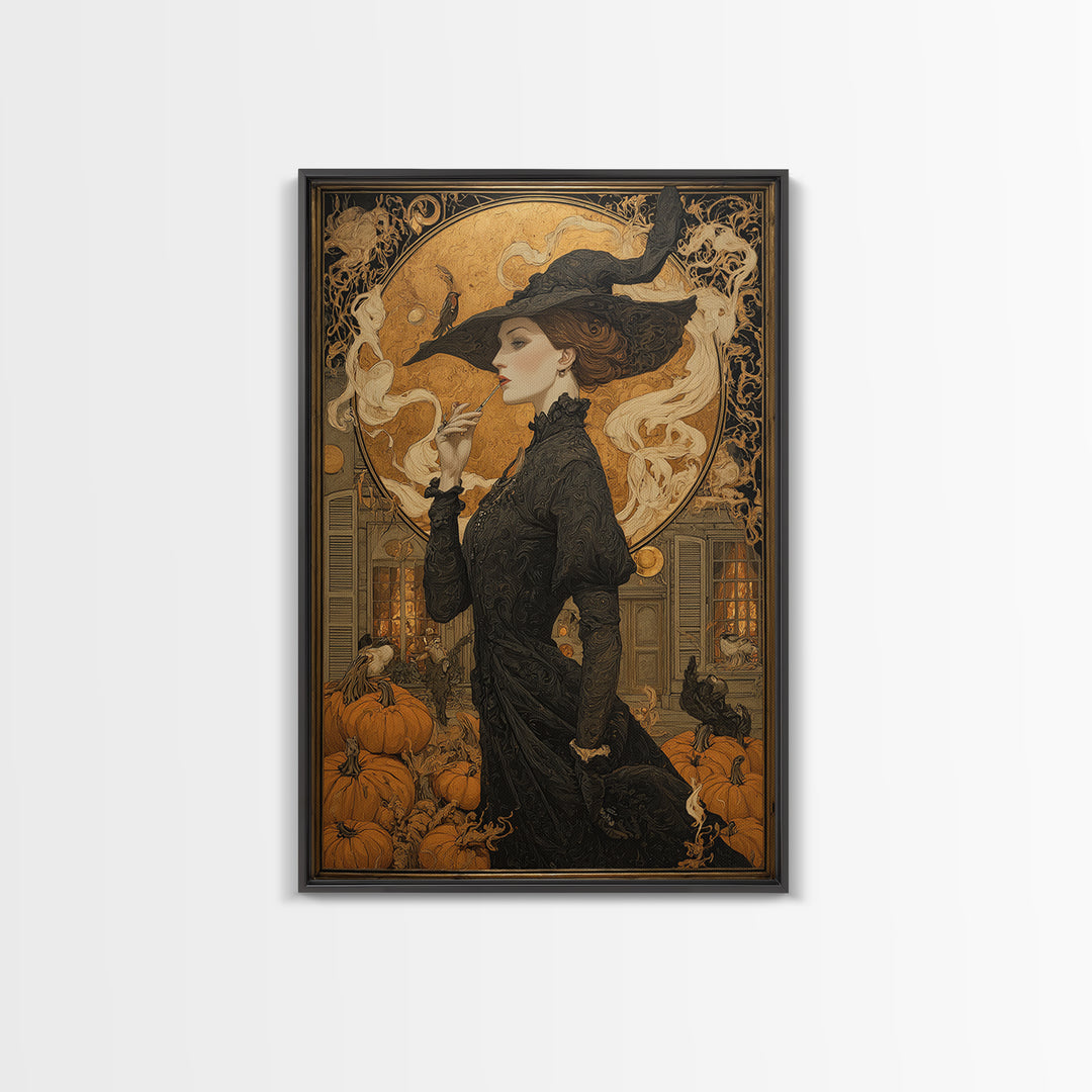 Art Nouveau Witchcraft, Vertical Wall Art, Gothic Horror Wall Art, Framed Canvas Print, Halloween Wall Decor, Gothic Home Decor