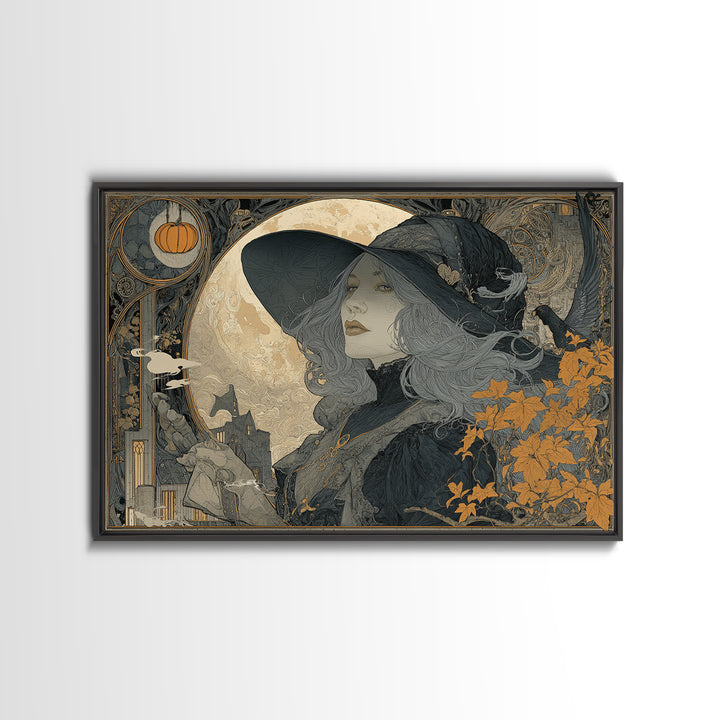 Art Nouveau Witchcraft, Landscape Wall Art, Macabre Wall Art, Framed Canvas Print, Halloween Wall Decor, Gothic Home Decor, Horror Wall Art