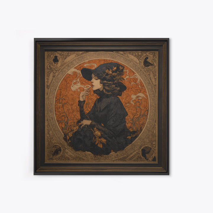 Art Nouveau Witchcraft, Square Wall Art, Dark Fantasy Wall Art, Canvas Print, Halloween Wall Decor, Gothic Home Decor, Dark Fantasy Art