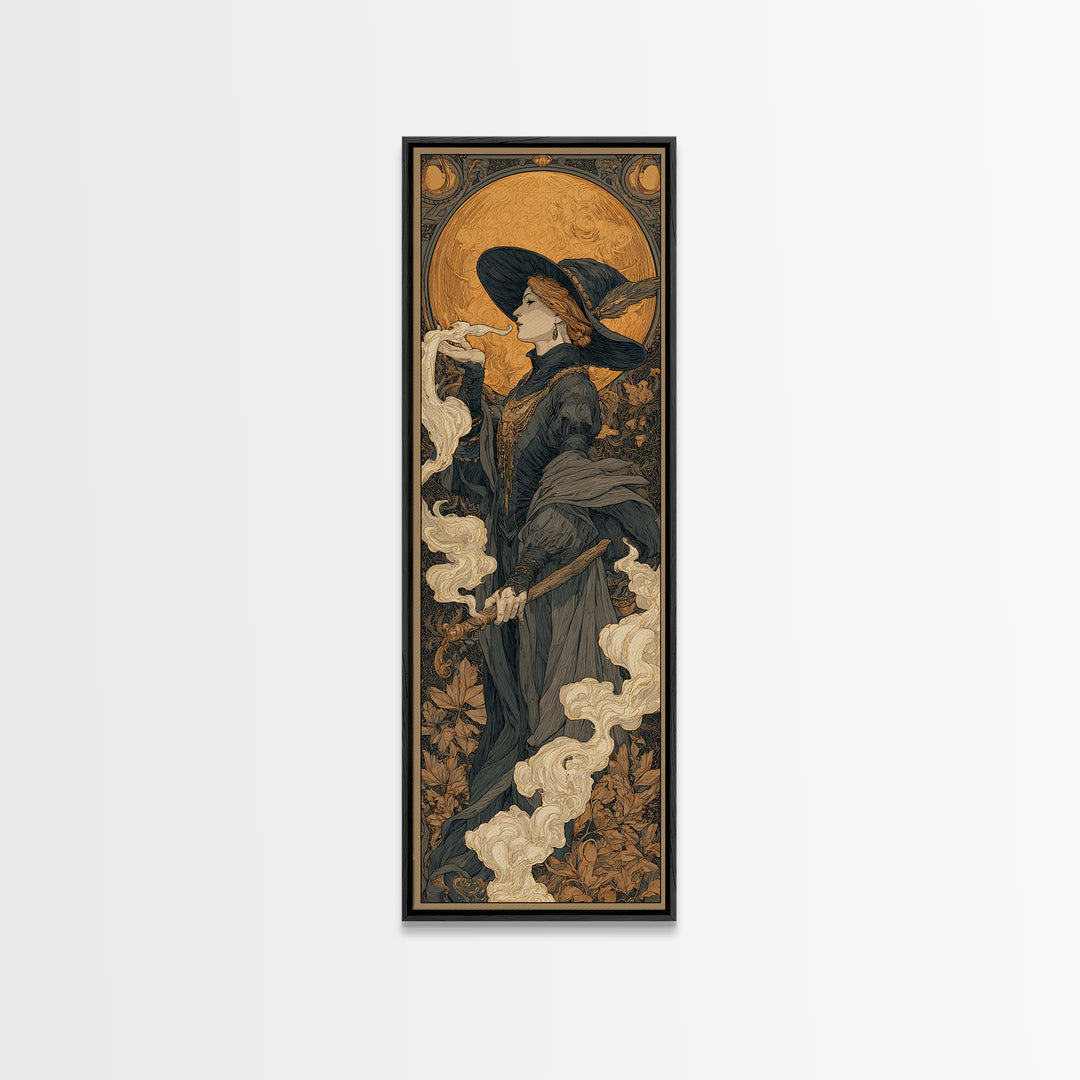 Art Nouveau Witchcraft, Tall Narrow Wall Art, Dark Fantasy Wall Art, Canvas Print, Halloween Wall Decor, Gothic Home Decor, Dark Fantasy Art