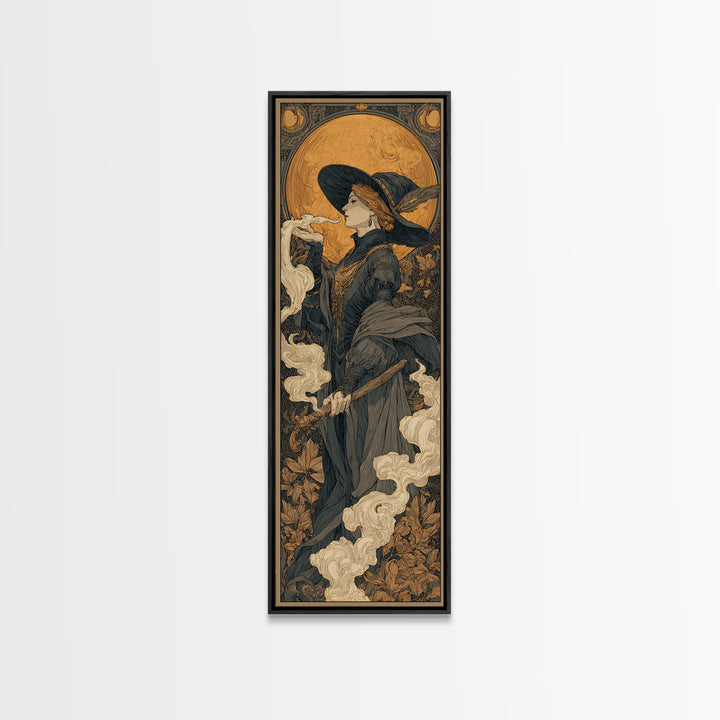 Art Nouveau Witchcraft, Tall Narrow Wall Art, Dark Fantasy Wall Art, Canvas Print, Halloween Wall Decor, Gothic Home Decor, Dark Fantasy Art