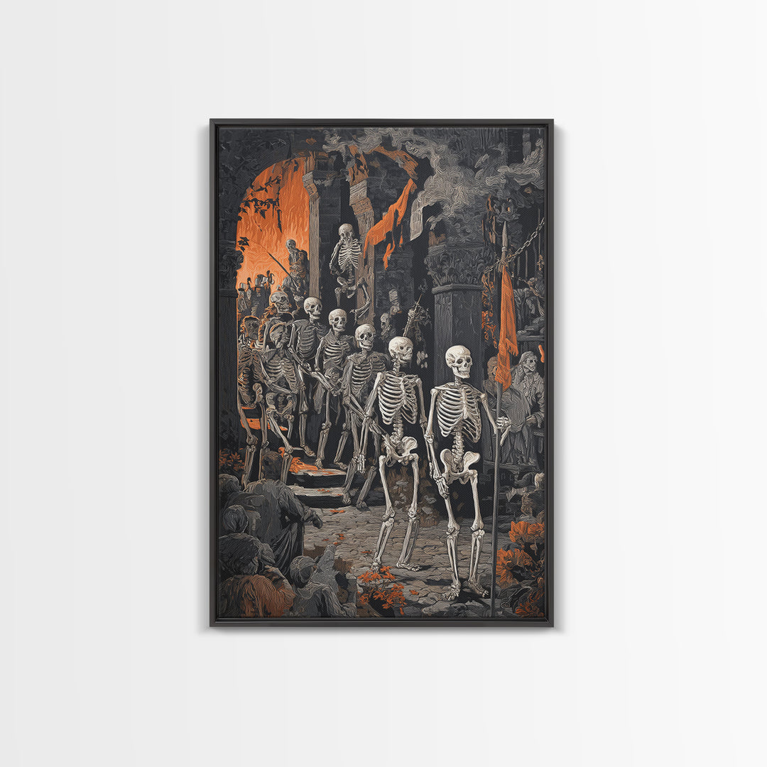 Medieval Danse Macabre, Vertical Wall Art, Macabre Wall Art, Framed Canvas Print, Halloween Wall Decor, Gothic Home Decor, Halloween Decor