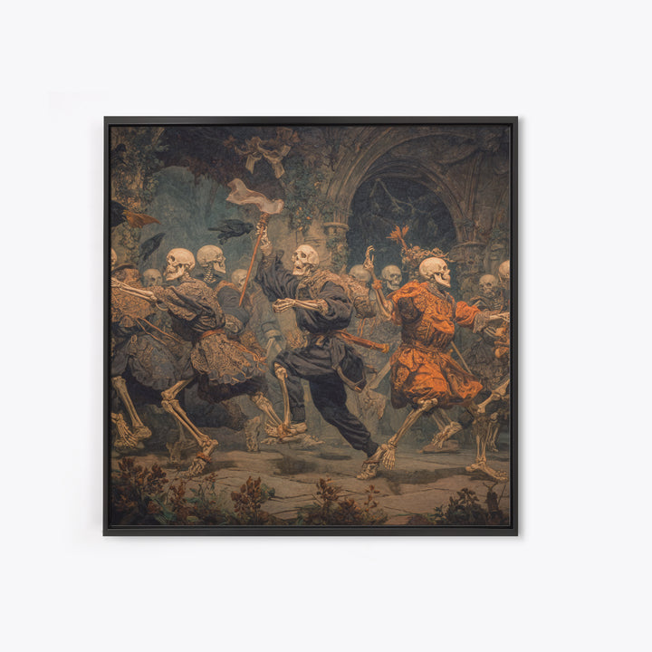 Medieval Danse Macabre, Square Wall Art, Macabre Wall Art, Framed Canvas Print, Halloween Wall Decor, Gothic Home Decor, Spooky Wall Decor